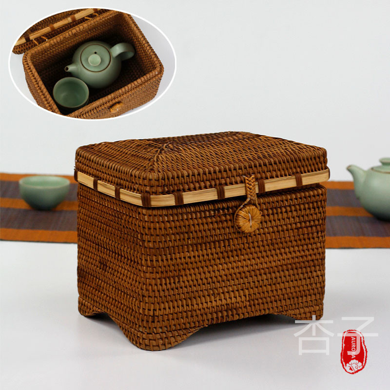 【10％OFF】 ティーセット*茶道*收納盒*藤編細工籠*藤編 かごバッグ 杏子の 木工、竹工芸