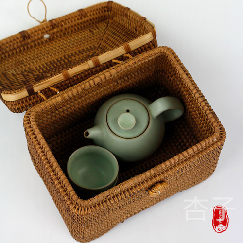 ティーセット*茶道*收納盒*藤編細工籠*藤編 かごバッグ 杏子の