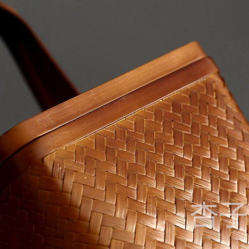 竹編みバッグ 茶道具収納 収納ケース 古風 職人手作り かごバッグ 杏子  