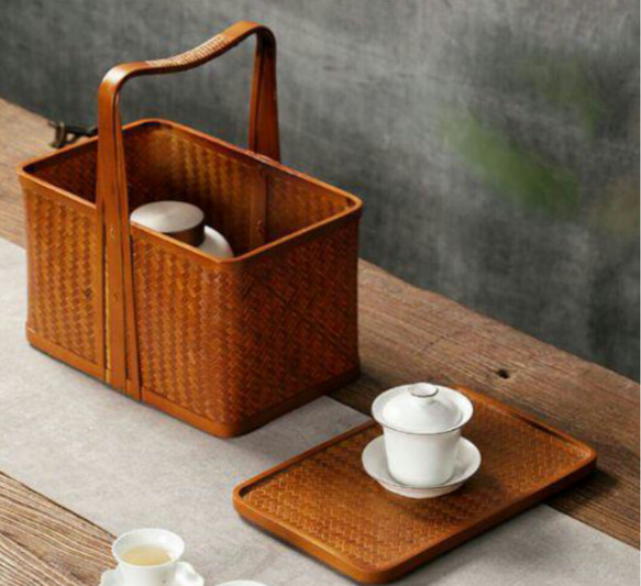 人気美品☆手作 藤編 収納 茶箱 理不尽 収納ボックス 茶器