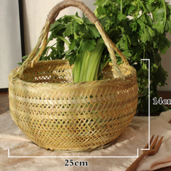 【メール便無料】 竹製品 便攜 職人手編み 自然竹の編み上げ 手提菜かご 丸い形 木工、竹工芸