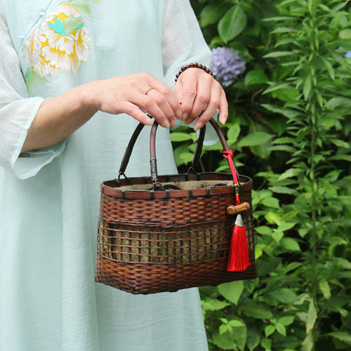 收納 竹編みバッグ 茶道 竹細工 自然竹の編み上げ 買い物カゴ かご