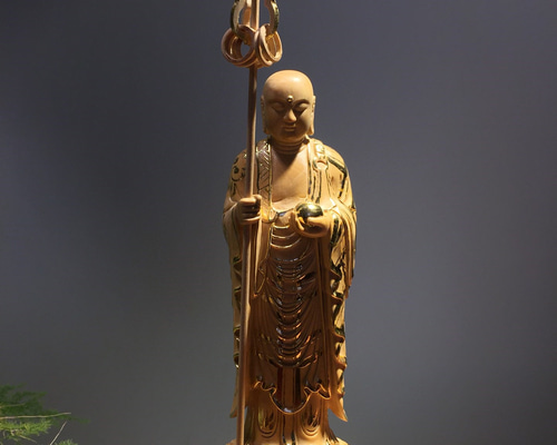 木製仏像 地蔵菩薩 蓮の台座 彫刻仏具 仏教美術品 彫刻 杏子の