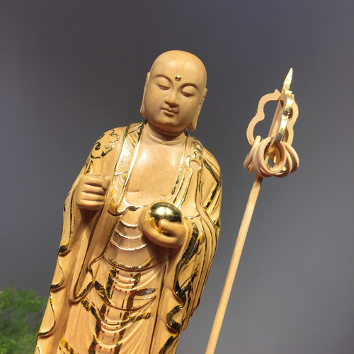 木製仏像 地蔵菩薩 蓮の台座 彫刻仏具 仏教美術品 彫刻 杏子の
