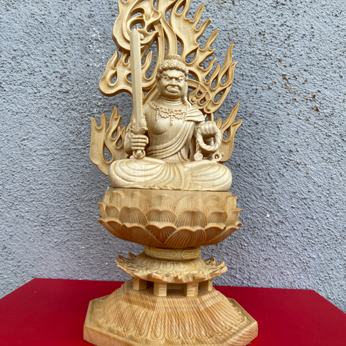 仏像 木彫 不動明王 明王像 不動尊 炎火光背 八角台座 彫刻 職人