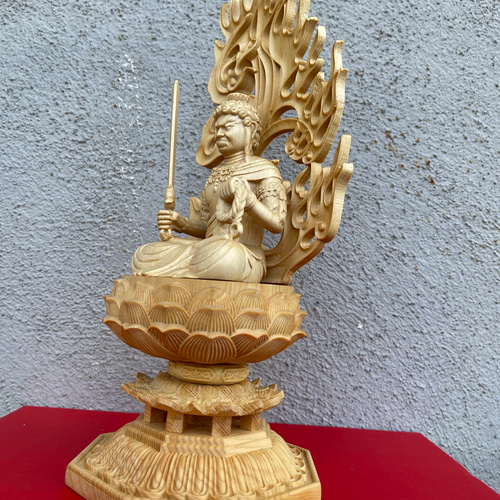 仏像 木彫 不動明王 明王像 不動尊 炎火光背 八角台座 彫刻 職人手作