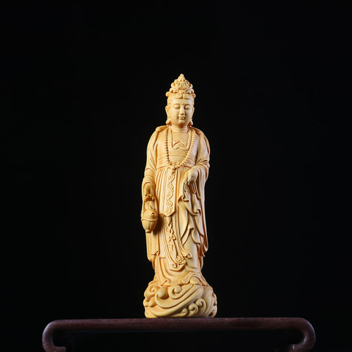 木製 仏像 楊柳観音 観音像 彫刻仏具 仏教美術品 彫刻 杏子の手作り