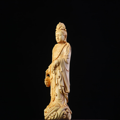 木製 仏像 楊柳観音 観音像 彫刻仏具 仏教美術品 彫刻 杏子の手作り
