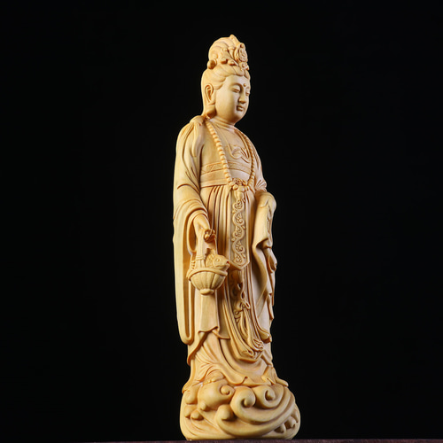 木製 仏像 楊柳観音 観音像 彫刻仏具 仏教美術品 彫刻 杏子の手作り