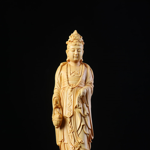 木製 仏像 楊柳観音 観音像 彫刻仏具 仏教美術品 彫刻 杏子の手作り
