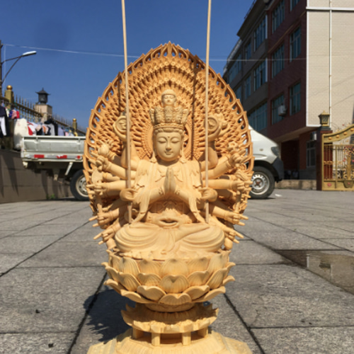 最高級 高さ50cm 千手観音菩薩 仏像座像 木製仏像 置物 仏教美術 彫刻 