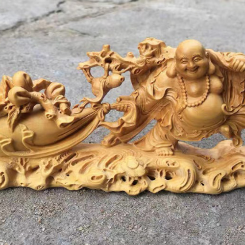 布袋様 置物 木彫 仏像 招財 精密細工 仏教工芸品 七福神 彫刻