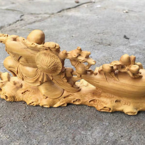 仏教美術　香木　白檀彫刻　布袋像　仏像　置物　V　R5123 仏教美術 香木 白檀彫刻 布袋像 仏像 置物 V R5123の通販 by