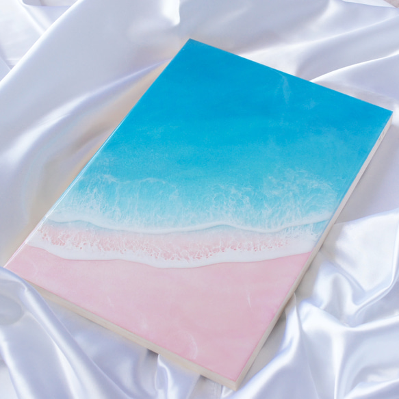 レジンアート　B4 ピンクサンドビーチ　海のアートパネル　砂なし 2枚目の画像