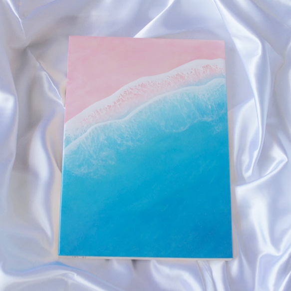 レジンアート　B4 ピンクサンドビーチ　海のアートパネル　砂なし 5枚目の画像