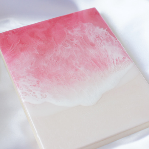 レジンアート ピンク 海のアートパネル(小さな海シリーズ) F0 縦