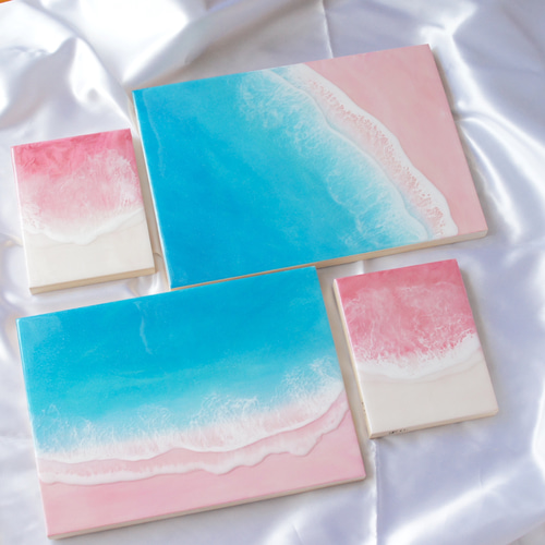 レジンアート ピンク 海のアートパネル(小さな海シリーズ) F0 縦