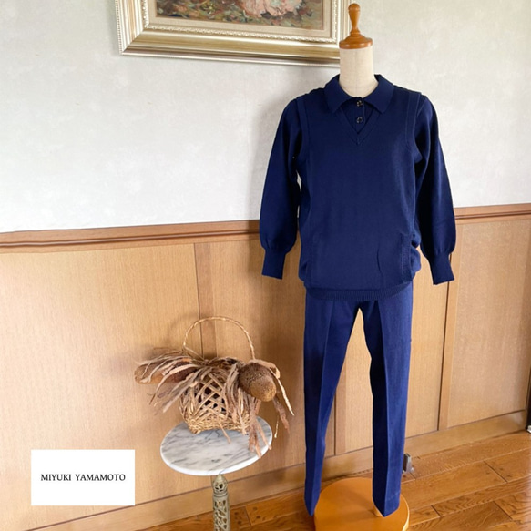 ニット スリムパンツ ネイビー　101 TAPERED SLACKS NAVY 1枚目の画像