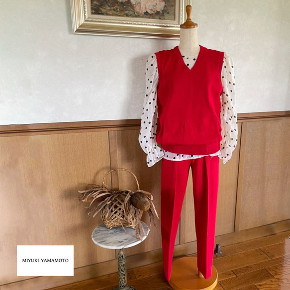 ニット スリムパンツ レッド　102 TAPERED SLACKS RED 1枚目の画像