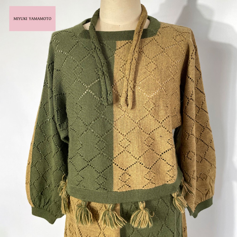 ニット　バイカラーフリンジトップス　ヘアバンド付き　116 BICOLOR TOPS