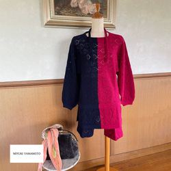 ニット　バイカラートップス　ヘアバンド付き　119 BICOLOR TUNIC ROSE/NAVY 8枚目の画像