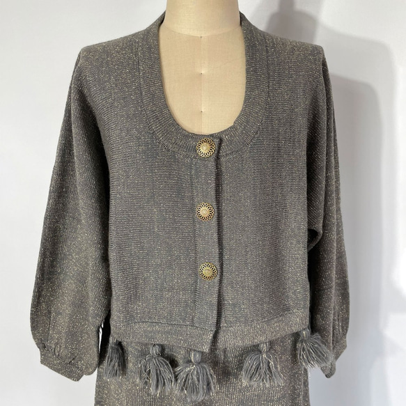 ニット フリンジ カーディガン　159 FRINGE CARDIGAN GRAY 2枚目の画像