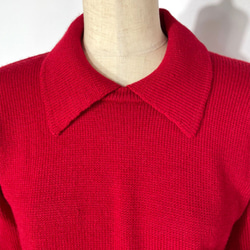 【ウール１００％】ニットポロ / ニットポロシャツ（赤）/ １点物 / ニットウェア (No.168) 3枚目の画像