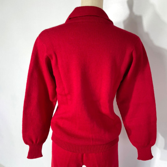 【ウール１００％】ニットポロ / ニットポロシャツ（赤）/ １点物 / ニットウェア (No.168) 5枚目の画像