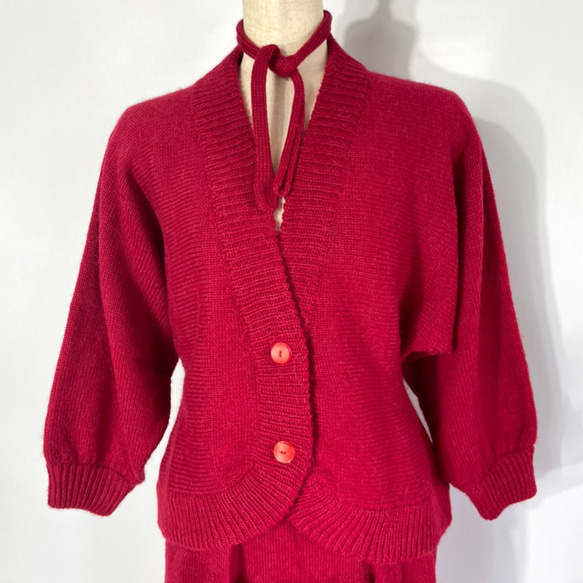 ニット カーディガン アルパカ 赤　183 ALPACA CARDIGAN （RED） 2枚目の画像