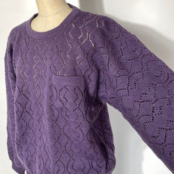 ウール１００％ ユニセックス レース編みトップス　204 UNISEX PURPLE LACE TOPS 4枚目の画像