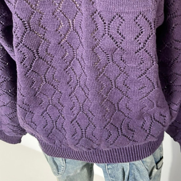 ウール１００％ ユニセックス レース編みトップス　204 UNISEX PURPLE LACE TOPS 5枚目の画像