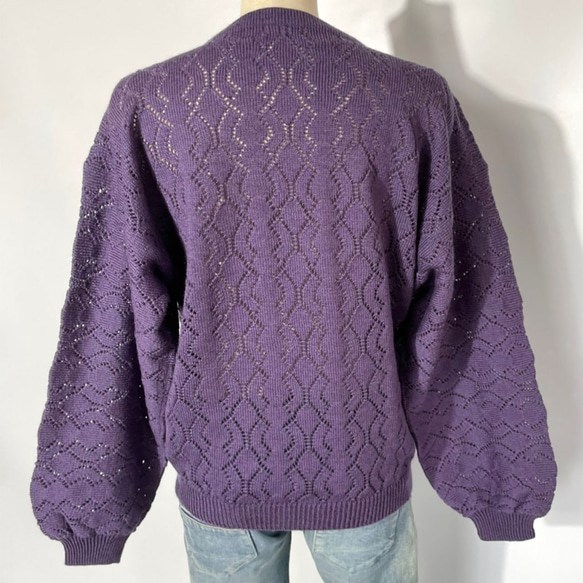 ウール１００％ ユニセックス レース編みトップス　204 UNISEX PURPLE LACE TOPS 7枚目の画像