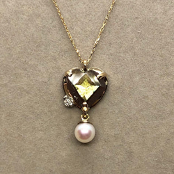 希少石レインボーガーネットとあこや真珠のペンダント・ダイヤモンド・18金 1枚目の画像