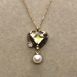 希少石レインボーガーネットとあこや真珠のペンダント・ダイヤモンド・18金 3枚目の画像