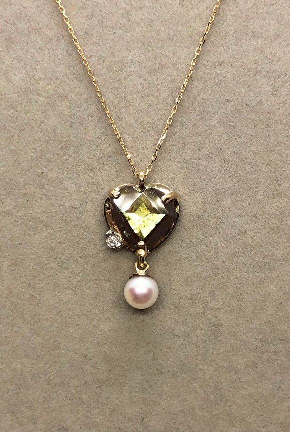 希少石レインボーガーネットとあこや真珠のペンダント・ダイヤモンド・18金 3枚目の画像