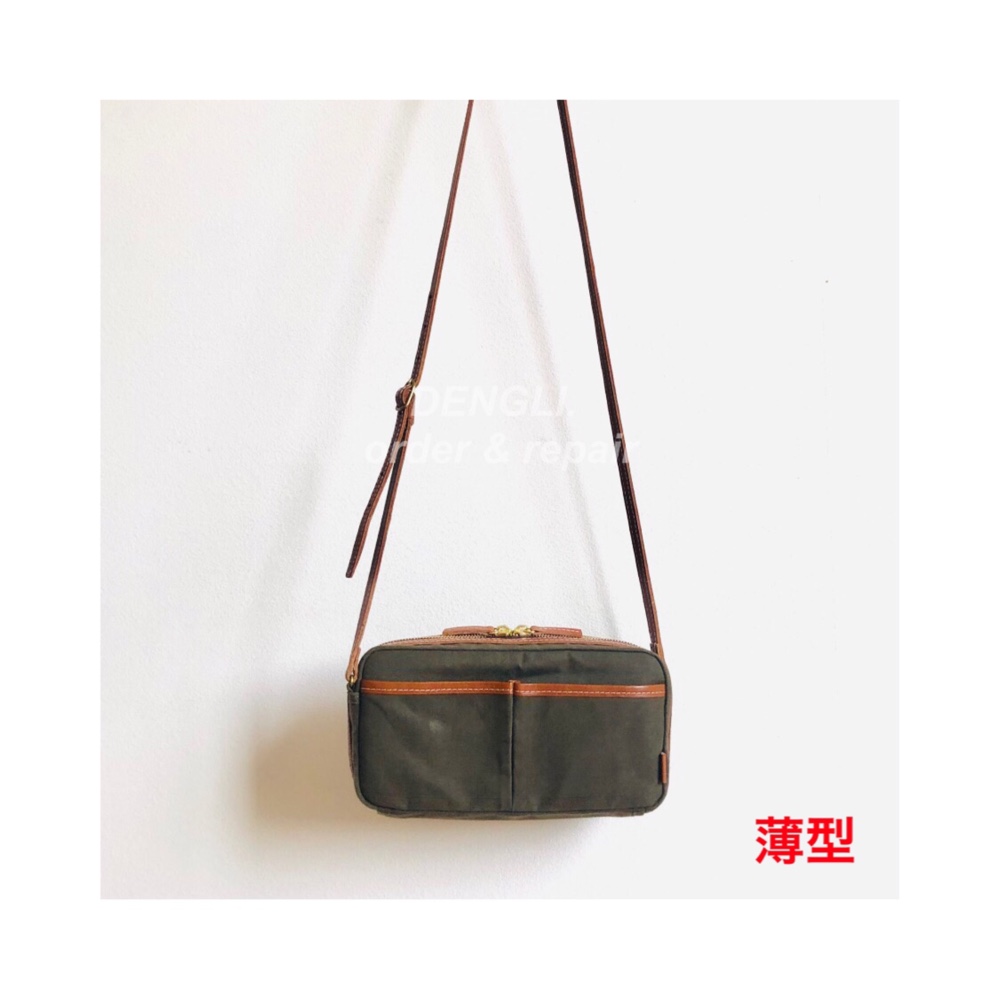 DENGLI.お財布バッグ/薄型/ダークオリーブ×ヌメ革/パラフィ加工帆布/ショルダーお財布バッグひとめぼれ復刻2026