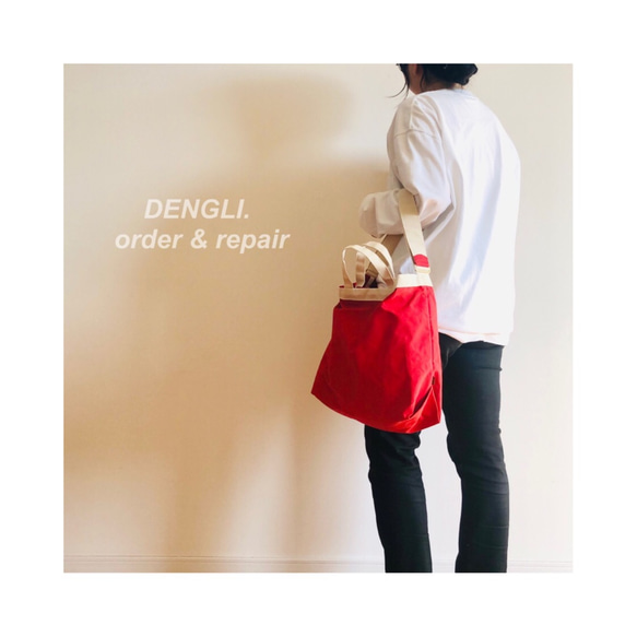 【母の日】DENGLI.Ｍショルダートートバッグ/横型/パラフィン加工帆布/撥水効果/A4/軽くて丈夫/3way 3枚目の画像