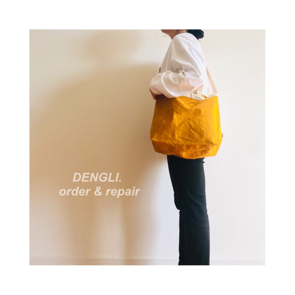 【母の日】DENGLI.Ｍショルダートートバッグ/横型/パラフィン加工帆布/撥水/A4/軽くて丈夫/3way 1枚目の画像