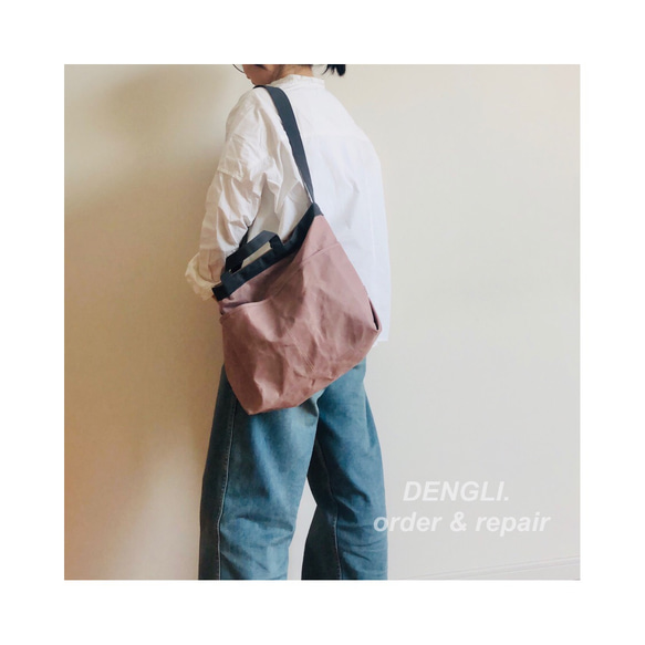 【母の日】DENGLI.Ｍショルダートートバッグ/横型/パラフィン加工帆布/撥水効果/A4/軽くて丈夫/3way 3枚目の画像