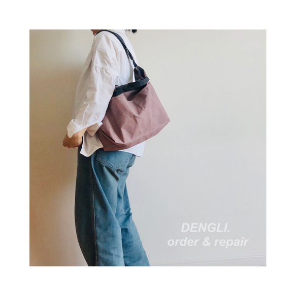 DENGLI.Ｍショルダートートバッグ/横型/パラフィン加工帆布/撥水効果/A4/軽くて丈夫/3way 4枚目の画像