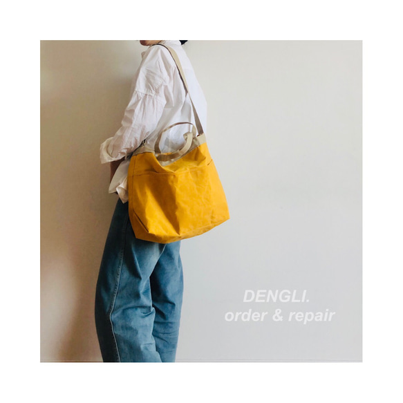 【母の日】DENGLI.Ｍショルダートートバッグ/横型/パラフィン加工帆布/撥水/A4/軽くて丈夫/3way 1枚目の画像