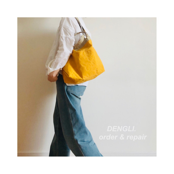 【母の日】DENGLI.Ｍショルダートートバッグ/横型/パラフィン加工帆布/撥水/A4/軽くて丈夫/3way 2枚目の画像