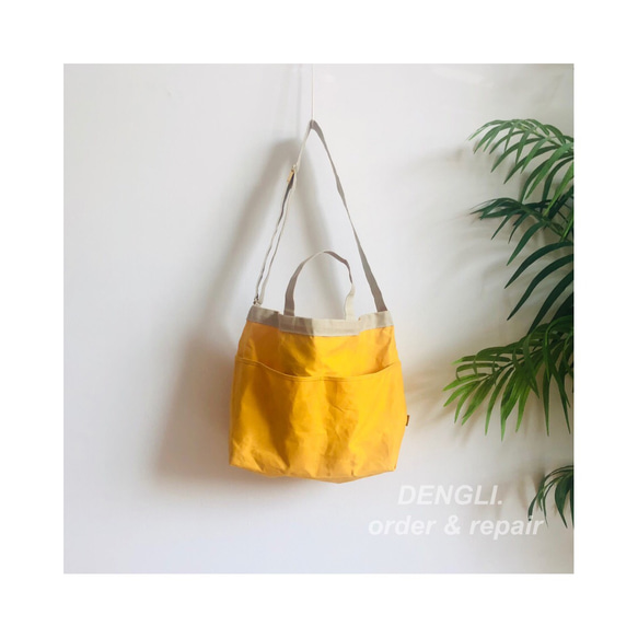 【母の日】DENGLI.Ｍショルダートートバッグ/横型/パラフィン加工帆布/撥水/A4/軽くて丈夫/3way 4枚目の画像