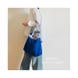 DENGLI.M Shoulder/灰色 x 日本藍/防水效果/A4/輕量耐用/3way 第3張的照片
