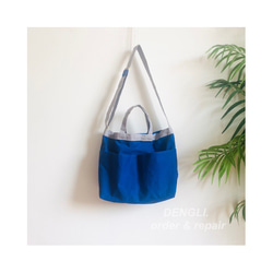 DENGLI.Mショルダー/グレー×ジャパンブルー/撥水効果/A4/軽くて丈夫/3way/旅先の色2025 4枚目の画像