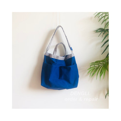 DENGLI.Mショルダー/グレー×ジャパンブルー/撥水効果/A4/軽くて丈夫/3way/旅先の色2025 5枚目の画像