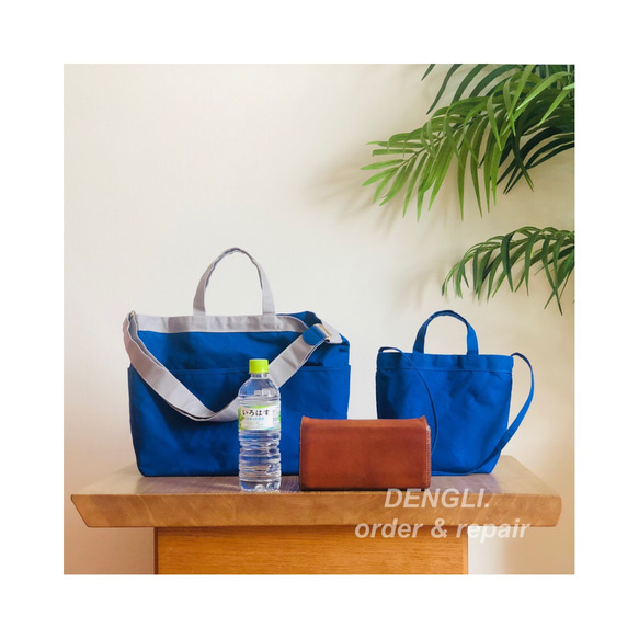 DENGLI.Mショルダー/グレー×ジャパンブルー/撥水効果/A4/軽くて丈夫/3way/旅先の色2025 6枚目の画像