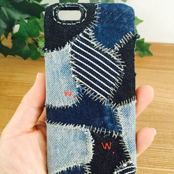 DENGLI./denim patchwork smartphone case/smartphone case/牛仔布/手縫/軟 第3張的照片