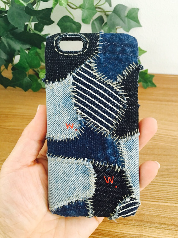 DENGLI./denim patchwork smartphone case/smartphone case/牛仔布/手縫/軟 第3張的照片