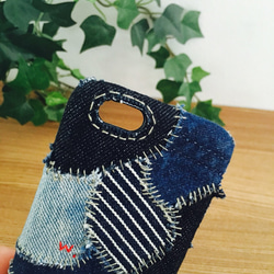 DENGLI./denim patchwork smartphone case/smartphone case/牛仔布/手縫/軟 第4張的照片